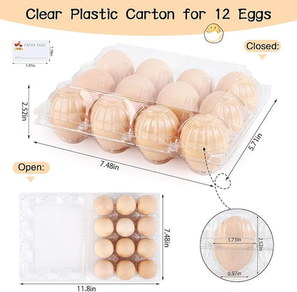 60 Packs Egg Cartons, Egg Cartons Cheap Bulk, Eggs 12 Count Clear Plastic Egg Containers for Chicken Farm, Reusable Egg Tray Holder for Family Refrigerator Storage, Market, Camping with Sticker Labels