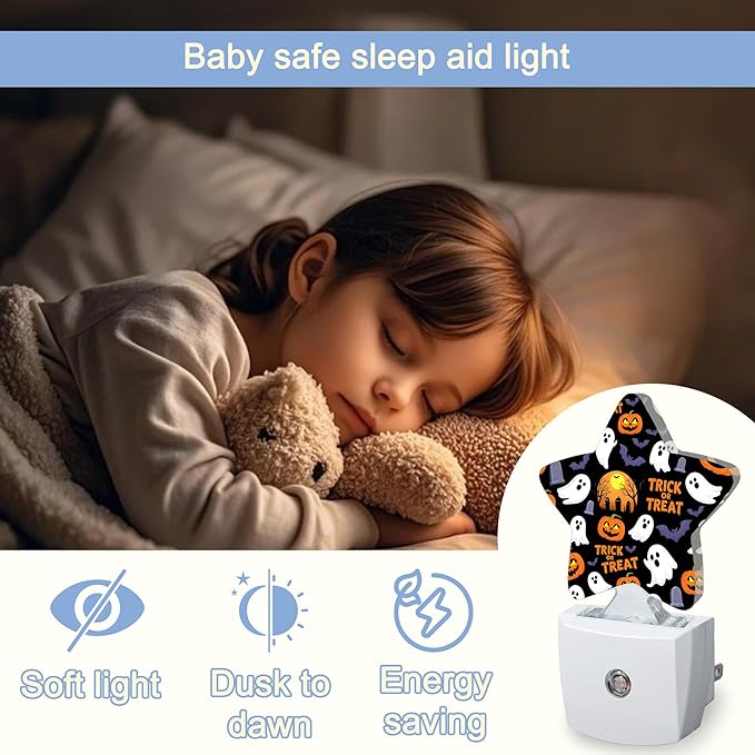 Halloween Pumpkin Night Light, Ghost Bats Plug-in Star Night Lights