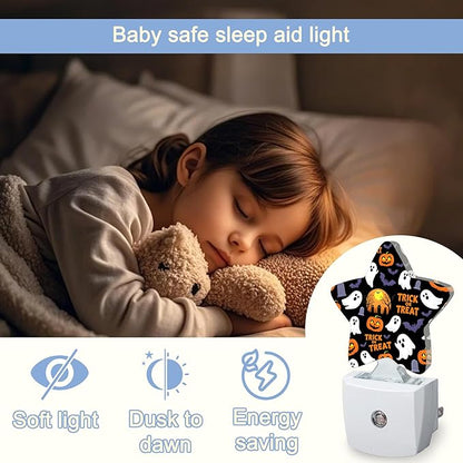 Halloween Pumpkin Night Light, Ghost Bats Plug-in Star Night Lights