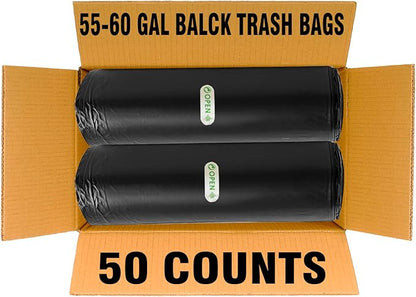 55-60 Gallon Trash Bags, 50 Count Bulk, Black Heavy Duty Garbage bags, Multi-purpose Trash Can Bin Liners for home Commercial, Outdoor, Construction, Industrial, Lawn, Leaf