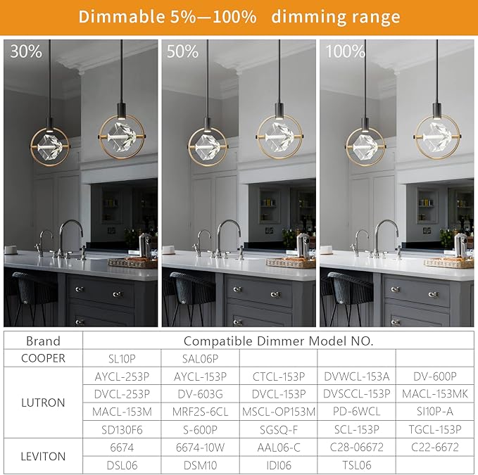 Modern Crystal Pendant Light in Black Mini Dimmable Integrated LED Light