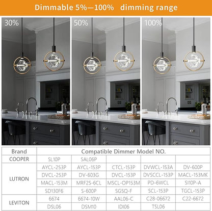 Modern Crystal Pendant Light in Black Mini Dimmable Integrated LED Light