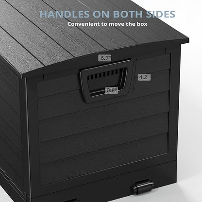 Outvita Foldable 75 Gallon Outdoor Storage Box, Plastic Storage Containers with Lid, Patio Deck Box Furniture for Garden, Pool, Balcony, Yard (Black)