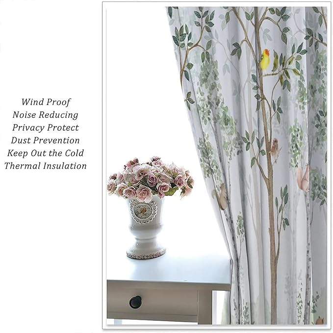 Kids Watercolor Woodland Animal Window Curtains, Bear Deer Squirrel Hedgehog Fox Birds Green Forest Blackout Rod Pocket Treatment for Boys Girls Bedroom 63x72in