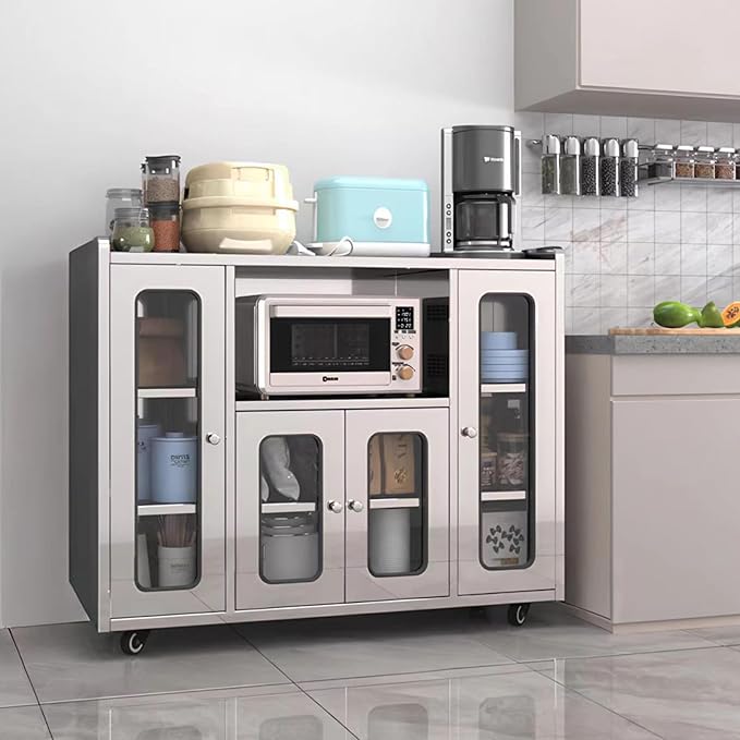 ZZV Stainless Steel Storage Cabinet, Rolling Kitchen Cabinet with Wheels, Heavy Duty Floor Cabinet for Kitchen, Garage, Restaurant, Outdoor, No Assembly Required, D14.18 x W47.25 x H42.92