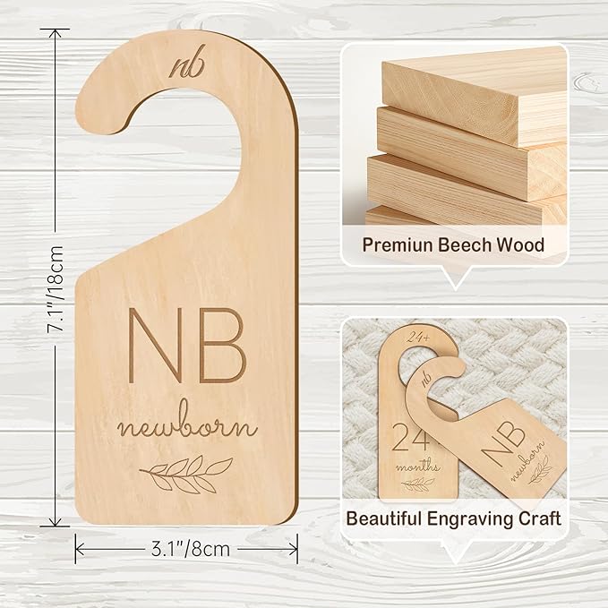 Wooden Baby Closet Dividers - 8 Pcs Double-Sided Design for Newborn Nursery Room Wardrobe Storage by Months Size - Perfect Toddler Clothes Organizer