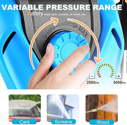 5000PSI Pressure Cleaner Power Cleaner with 33FT Hose, 4 Nozzle and 500ML Foam Cannon, Cleaner Machine for Home, Car Washing, Fence Cleaning, Patio