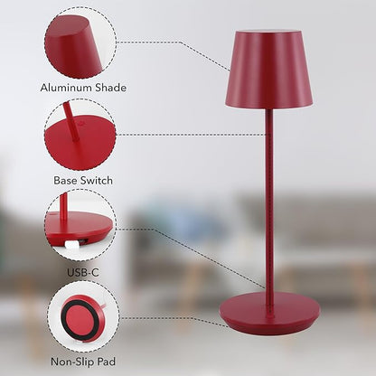 Generation Lighting Mena Accent Rechargeable Table Lamp – 14.5” Dark Red Steel
