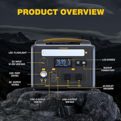 VTOMAN 939Wh Portable Power Station Bundle with Extra Battery & 110W Solar Panel Included - Up to 1200W Solar Power Generator for Home Backup, Off-grid, Road Trip, RV, Camping, Fishing, Emergencies