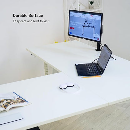 Progressive Desk Stand Up Height Adjustable Electric Standing Desk - L Shaped 60" x 72" Corner Computer Rising Workstation Table - Black Frame, Ebony Oak Top