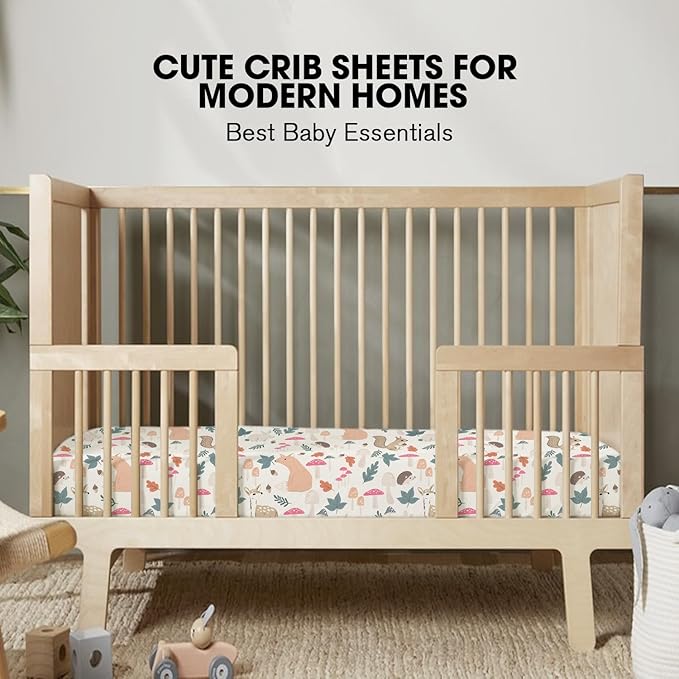 Little Grape Land Crib Sheets for Boys and Girls, Soft Microfiber Fitted Baby Crib Sheet Set for Standard Crib and Toddler Mattress, Snug & Durable (Woodland Animals)