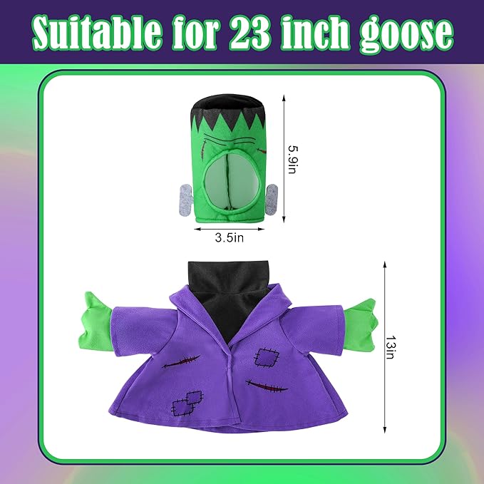 Watayo 2 Pcs/Set Halloween Monster Goose Outfits, Porch Goose Statue Monsters Costume, Lawn Goose Monster Clothes with Hat for 23" Statue Halloween Fall Outdoor Patio Garden Yard Decoration