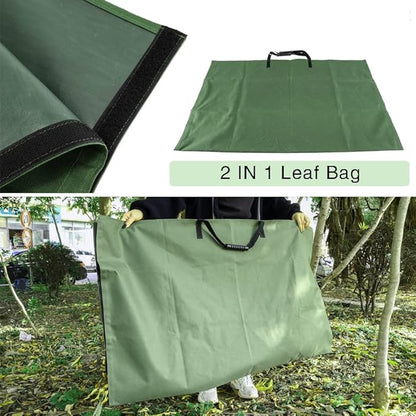 Leaf Bag for Collecting Leaves Reusable Garden Yard Waterproof 2 IN 1 Leaf Tarp Waste Bags Trash Canvas Heavy Duty Storage Lawn Container Collapsible with Handles for Collecting Leaves