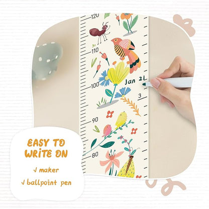 Personalized Name Growth Chart for Wall, Flower Birds Canvas Height Chart for Kids Baby Child Toddler Boys Girls, Canvas&Wood Growth Chart for Wall Room Nursery Decor,Easy Care