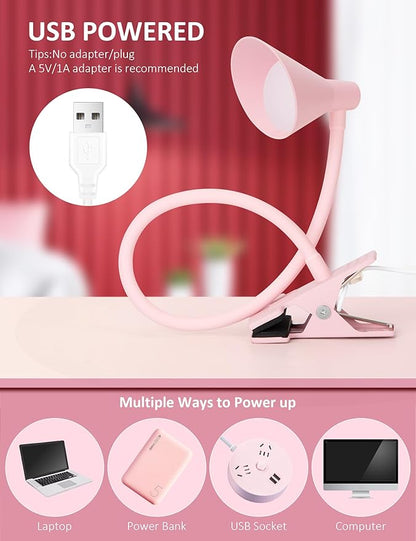 Pink Small Desk Lamp Clip on LED Reading Light
