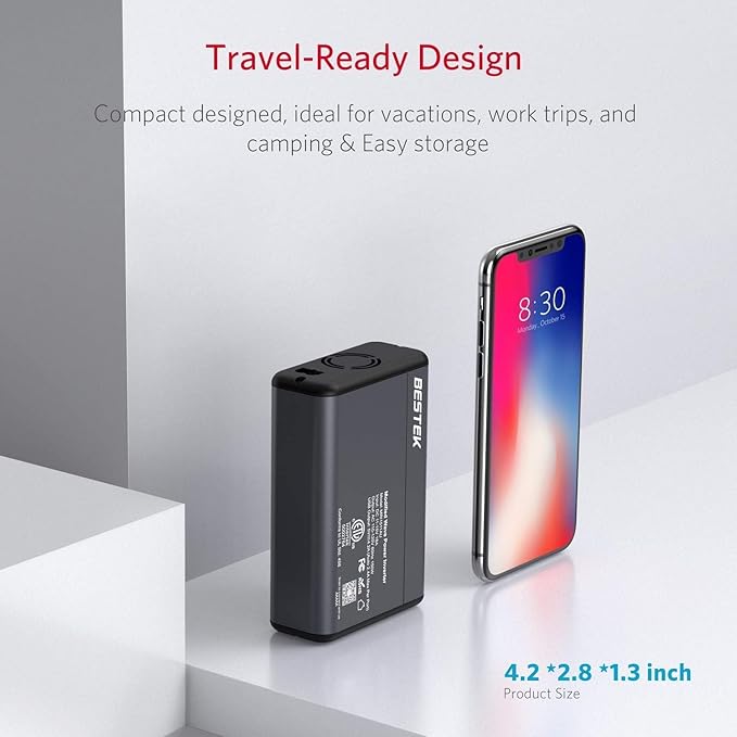 BESTEK 150W Power Inverter DC 12V to 110V AC Converter 4.2A Dual USB Car Adapter, Thinner Design with ETL Listed, Grey/Black