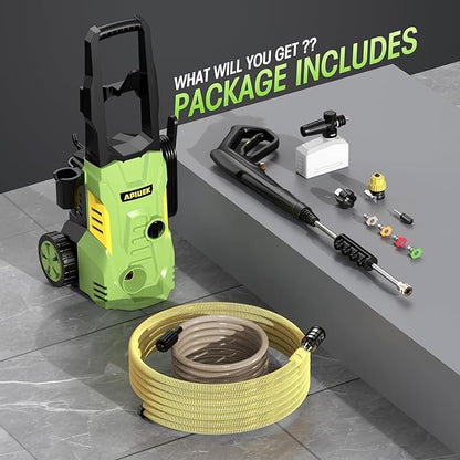Electric High Pressure Washer - Portable Washer with 23 FT Water Outlet & 6.6 FT Inlet Hose, Steel Spray Wand, Foam-Adjustable Cannon, 4 Nozzle Set, Cleans Car/Patio/Fence/Window, 3800PSI 2.4GPM