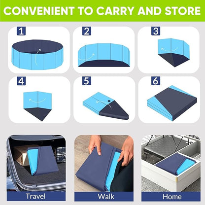 Dog Pool, Foldable Pet Swimming Pool with 6mm High-Strength PP Board, Hard Plastic Collapsible Doggy Pools for Small Dogs Kitty Duck, Non-Slip Doggie Bathtub Quick to Set Up and Drainage Hole, 63"