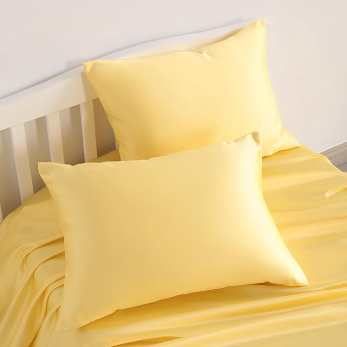 NTBAY Zippered Silk Satin Toddler Pillowcases - 2 Pack Hidden Zipper 13x18 Pillowcases - Luxury and Silky Baby Travel Pillow Covers, Yellow