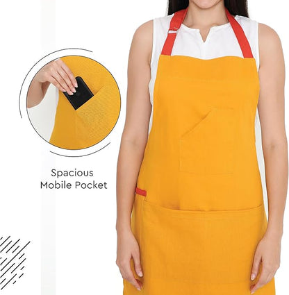 Encasa XO Adjustable Kitchen Cotton Apron With Pockets & Towel Holder Of Size 27x33 in (Mango) for Men & Women Chefs For Cooking & Baking in Home, Restaurants & Barbeque