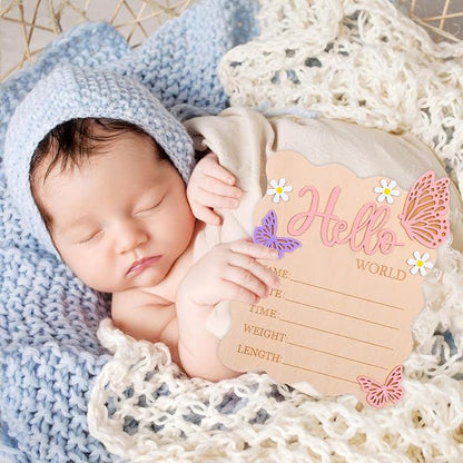 Welcome Baby Sign, Hello World Newborn Sign, Pink Baby Name Announcement Mark, Butterfly Chrysanthemum Birth Announcement Signs for Girls And Boys in Hospitals, Nursery And Family Use.