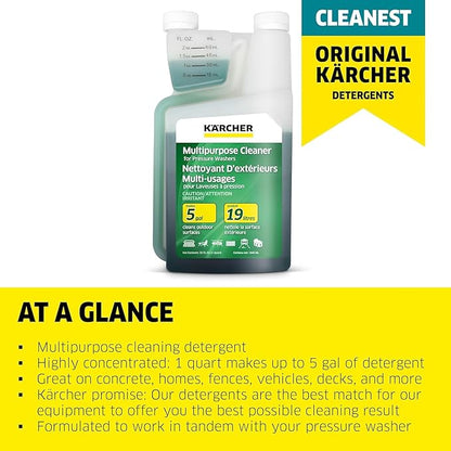 Kärcher Multi Purpose Pressure Washer Detergent, Removes Dirt and Grime from Fences, Siding, Patios, Driveways, Sidewalks, Concrete and More, Highly Concentrated, 1 Quart