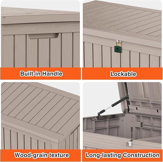 EasyUp 180 Gallon Deck Boxes Waterproof, Outdoor Large Storage Boxes with Lids, Outside Resin Storage Box & Deck Boxes for Patio, Garden Use(Gray)