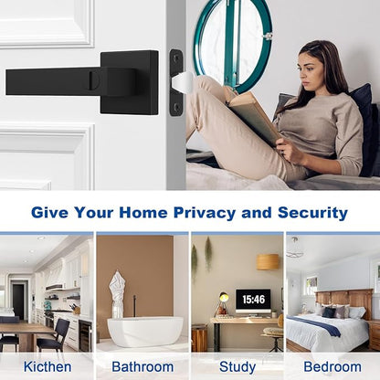 Estmoon 1 Pack Door Handle Black Interior Door Knobs, Keyless Privacy Door Lock