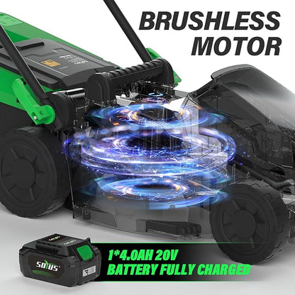 SOYUS Lawn Mower Cordless, 13 Inch 20V Electric Lawn Mowers with Brushless Motor, 5-Position Height Adjustment, 4.0Ah Battery & Charger Included