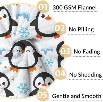Penguin Gifts for Adult - 60" x 80" Inches Cute Penguin Throw Blanket for Girls - White Soft Furry Throws for Sofa, Bed & Living Room