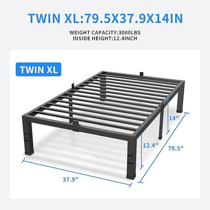 MAF 14 Inch XL Twin Bed Frame Metal, Heavy Duty Metal Bed Frame Platform with 3000 LBS Steel Slat Support Noise Free No Box Spring Needed Under-Bed Storage Space