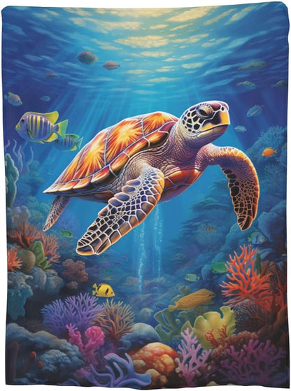 Sea Turtle Blanket Turtles Shell Ocean Flannel Throw Blankets for Home Decor Couch Bed Sofa Soft Fuzzy Lightweight Gifts 50x40 Inches