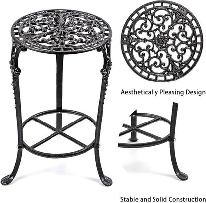 MDLUU Plant Stand 18.8 Inches Tall, Cast Iron Potted Plant Stand, 2-Tier Metal Planter Stand, Flower Pot Stand for Living Room, Bedroom, Kitchen Decor (Black)