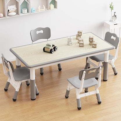 Kids Table and 4 Chairs Set, Height Adjustable Toddler Table and Chairs Set for Ages 2-10, Graffiti Desktop, Non-Slip Legs, Arts & Crafts Table, Children Activity Table for Daycare Classroom Home
