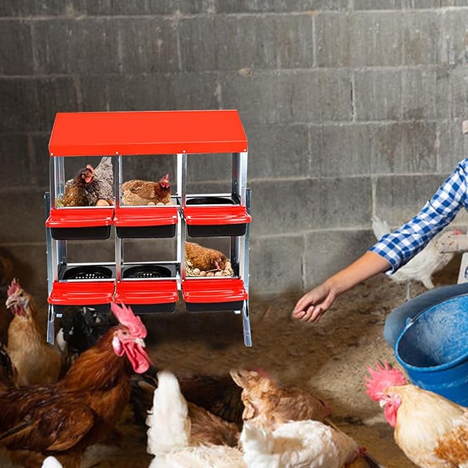 Chicken Nesting Boxes for Chickens,6 Hole Metal Roll Away Nest Box for Chicken Coop,Chickens Laying Egg, Lid Cover to Protect Eggs,Easy Egg Collection,Hen Roosting Boxes