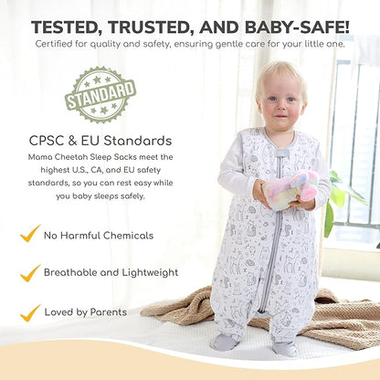 Mama Cheetah Toddler Sleep Sack with Feet 2T, 2.5 TOG Organic Cotton Baby Sleeping Bag with Legs, Baby Wearable Blankets for Walkers w/ 2-Way Zipper, Baby Sleep Sack for Girls Boys, Medium