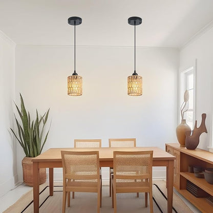 3 Pack Rattan Chandelier Pendant Lights Kitchen Island,Farmhouse Boho Chandeliers Adjustable Height Hanging lamp for Dining Room,Kitchen Ceiling Light Fixtures with Hand Woven Wicker Lampshade