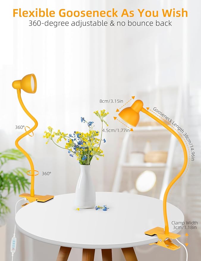Clip on Reading Light for Bed 3 Color Modes, 10 Brightness Dimmable, Flexible