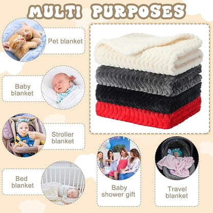 Frienda 4 Pcs Baby Fuzzy Blanket Fluffy Baby Blanket for Boys Girls Soft Warm Infant Newborn Toddler Receiving Nursery Bed Supplies, 32 x 24 Inch(Red Black Color)