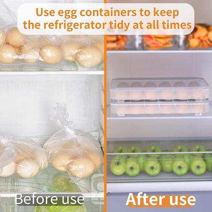 77L Deviled Egg Containers with Lid, (Set of 2), Plastic Egg Holder for Refrigerator for 48 Eggs, Clear Storage Deviled Egg Carrier Tray, Fridge Stackable Countertop Portable Egg Dispenser