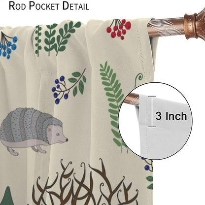 Kids Forest Animal Curtains, Rustic Cute Wild Animal Fox Deer Hedgehog Window Treatments Farmhouse Woodland Window Drapes for Girls Boys Nursery Toddler Bedroom 55x63in