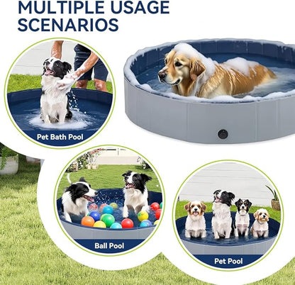 Foldable Dog Pet Bath Pool,Portable Hard Plastic Swimming Pool,Pet Bathing Tub for Small Medium Large Dogs Cats,39 x 12 Inches Grayish Blue