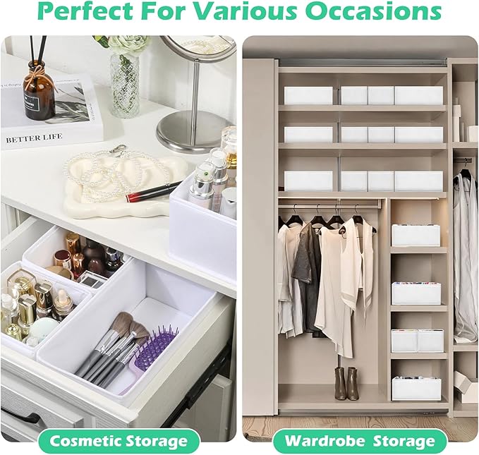 Drawer Clothing Organizer 16-Pack, White 3 Sizes Underwear Drawer Dividers, Fabric Folding Wardrobe Organizer, Can Store Baby Clothes, Bras, Underwear, Panties, Belts, Socks, Ties, etc.