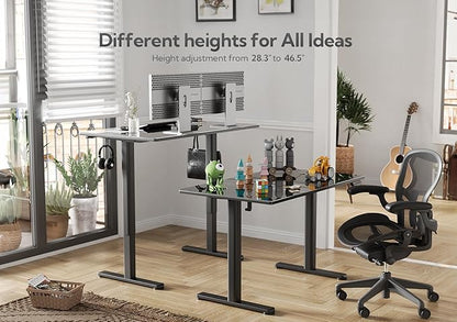 Claiks Electric Glass Standing Desk, 35x20 Inch Adjustable Height Stand Up Desks Quick Install for Computer, Black