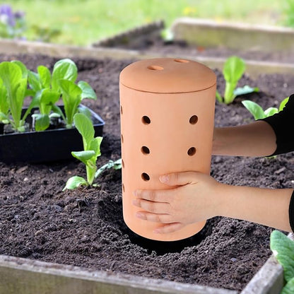 Underground Worm Farm 10 * 4.13 * 4.13Inch Garden Composting bin Ceramics Outdoor Gardening Compost Bin with Holes and Lid Clay for Vegetable Backyard Compost Bin Outdoor