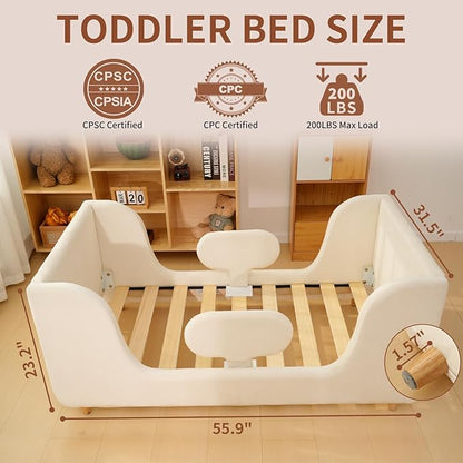 DoCred Toddler Bed - Toddler Floor Bed Frame with Removable Guard Rails, Kids Beds for Ages 2-7 Years, Kid Beds for Girls and Boys, Standard Crib Size(Mattress Not Included)