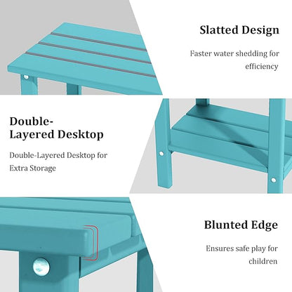 OTSUN Outdoor Side Table, Weather Resistant HDPE Outdoor Table, 2-Tier Small Patio Tables for Outside or Indoor (Aruba Blue)