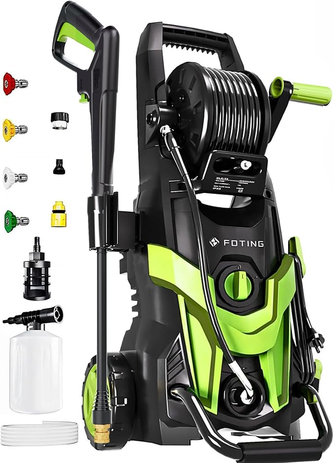 2025New Pressure Power Washer 4500PSI with 4 Quick Connect Nozzles,Inlet Hose & Filter, Foam Cannon for Cars/Fences/Driveways/Patios/Home Cleaning(Green)