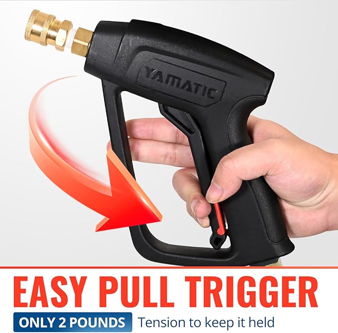 YAMATIC Short Pressure Washer Gun with Swivel Brass 3/8" Quick Connector, Power Washer Handle with Easy Pull Trigger Replacement for Ryobi, Simpson, Craftsman, DeWalt, 4000 PSI