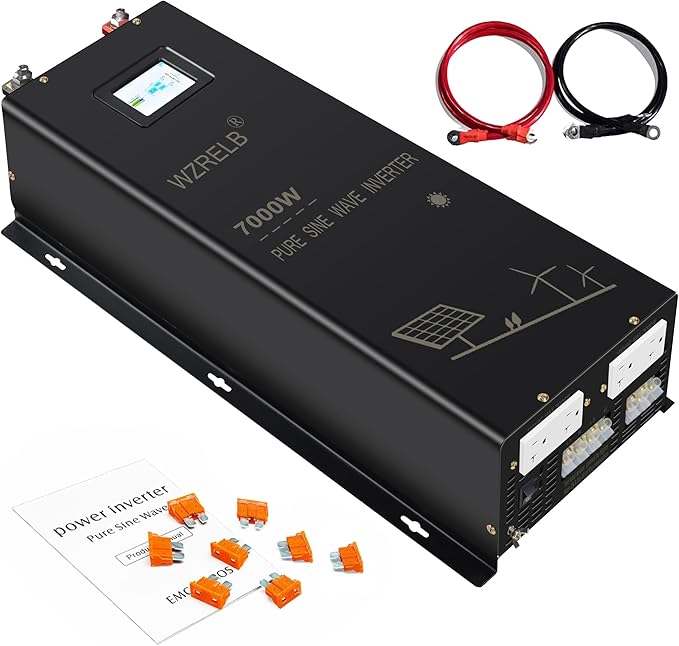 WZRELB 7000W Pure Sine Wave Inverter, 24V DC to 120V 240V AC, 4 AC Outlets, Hardwire Terminal, 91.6% Efficiency